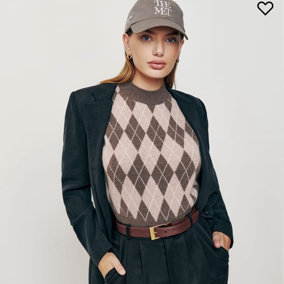 NWT Reformation Corso Cashmere Sweater Vest cropped length argyle pattern print - Picture 2 of 6